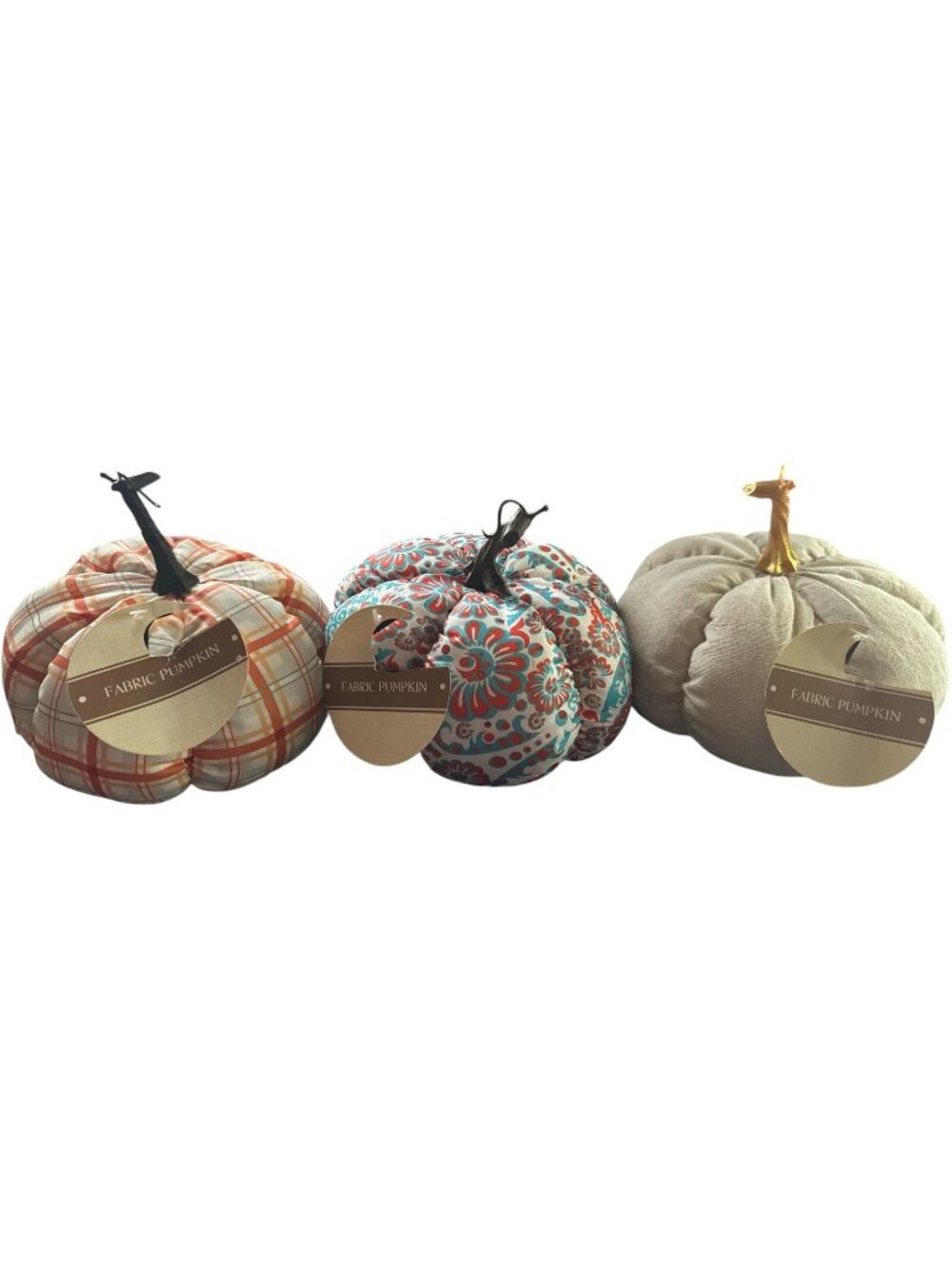 Fall Pumpkins Fabric Stuffed Decor Set Of 3 Multicolor 6" X 7" new
